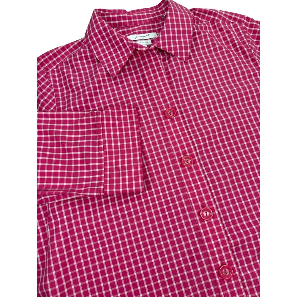 Foxcroft Shirt Women's 20W Shaped Pink White Plaid Check Big Buttons 3/4 Sleeve